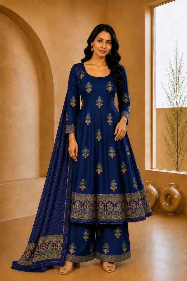 Magenta_Modal_Silk_Hand-Block_Printed_Unstitched_Kurti_Set_For_Women