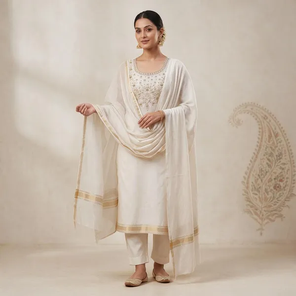 Off-White_Kota_Silk_Hand-Embroidered_Gota_Patti_Unstitched_Kurti_Set_For_Women