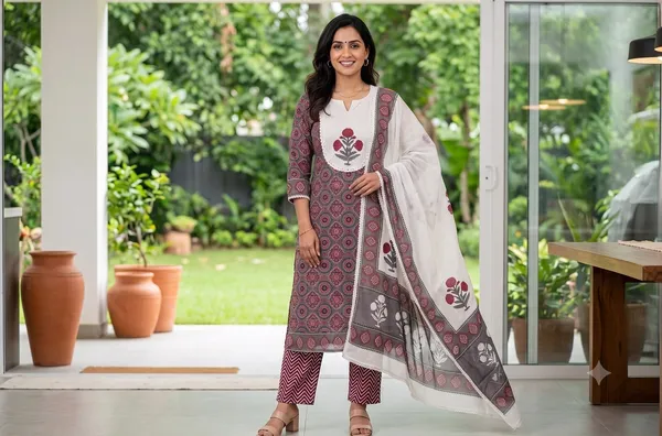 Charcoal_Grey_Cotton_Hand-Block_Printed_Chikankari_Unstitched_Kurti_Set_For_Women
