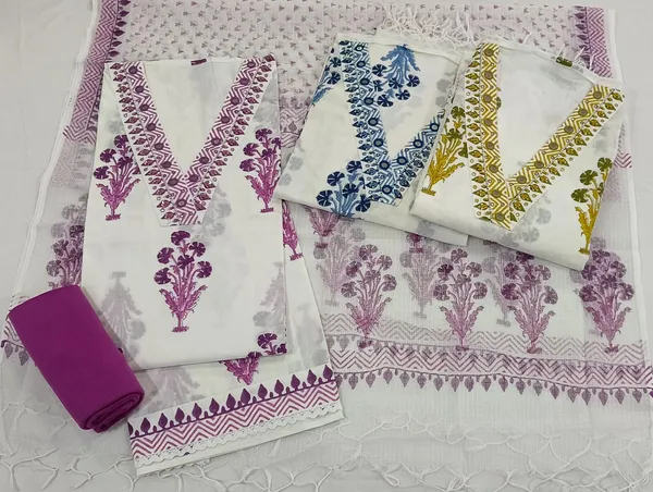 Off-White_Cotton_Hand-Block_Printed_Mirror_Work_Unstitched_Kurti_Set_For_Women