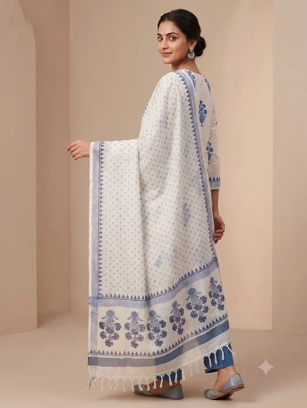 Off-White_Cotton_Hand-Block_Printed_Mirror_Work_Unstitched_Kurti_Set_For_Women