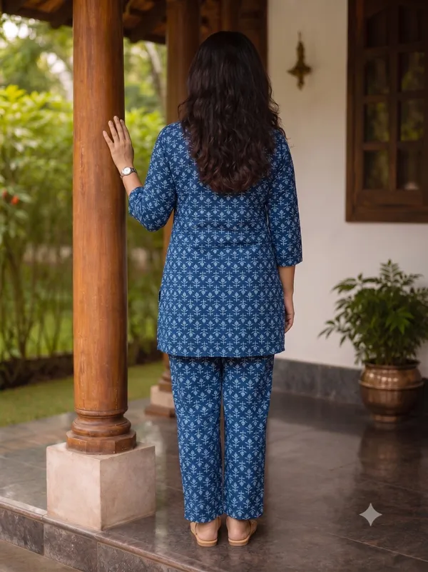 Royal_Blue_Pure_Cotton_Floral_Block-Printed_Co-Ord_Set_For_Women