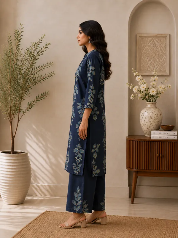 Navy_Blue_Cotton_Botanical_Leaf_Print_Co-Ord_Set_For_Women