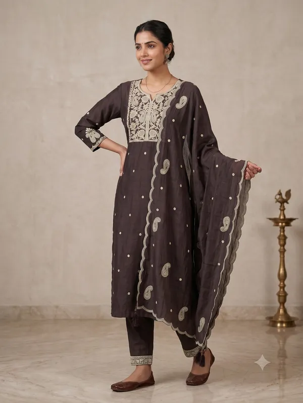 The_Nazakat_Roman_Silk_3_Piece_Embroidered_Kurta_Set_With_Scalloped_Malchanderi_Dupatta_In_Rich_Espresso_Brown_62132