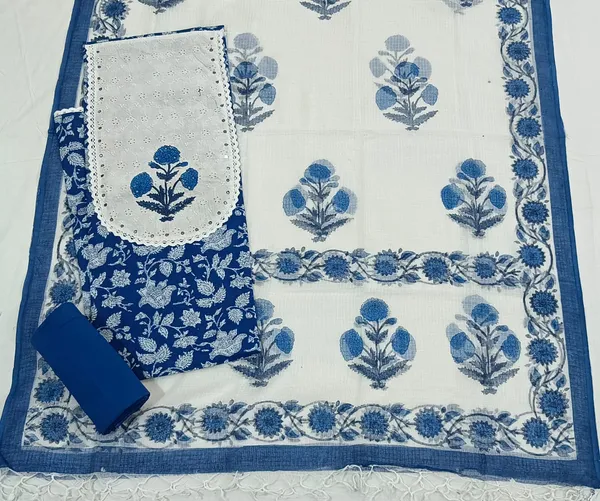 Royal_Indigo_Blue_Hand_Block_Printed_Pure_Cotton_3_Piece_Unstitched_Churidar_Dress_Material_Set_With_Chikankari_Mirror_Yoke_Amp_Kota_Doria_Dupatta_Fs2121