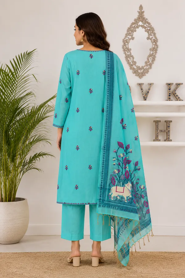 Sacred_Cow_Lotus_Pichwai_Printed_Jamdani_3_Piece_Suit_Set_Fsrd192