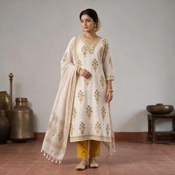Pastel_Yellow_Cotton_Hand-Block_Printed_Unstitched_Kurti_Set_For_Women