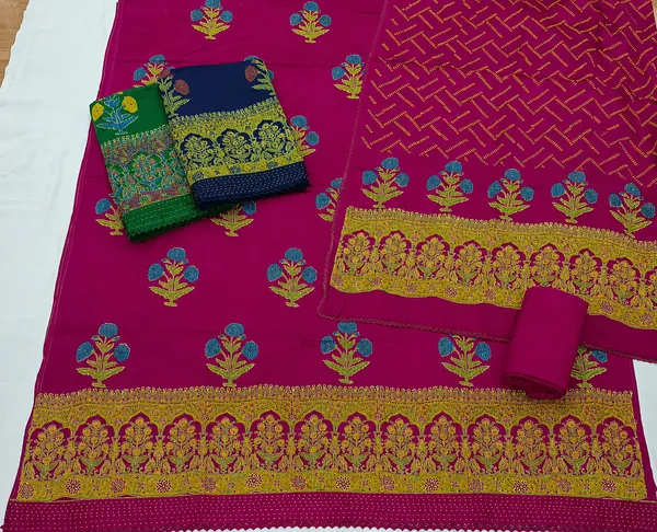 Royal_Magenta_Pink_Hand_Block_Printed_Modal_Silk_3_Piece_Unstitched_Churidar_Dress_Material_Set_With_Shantoon_Bottom_Fs1879