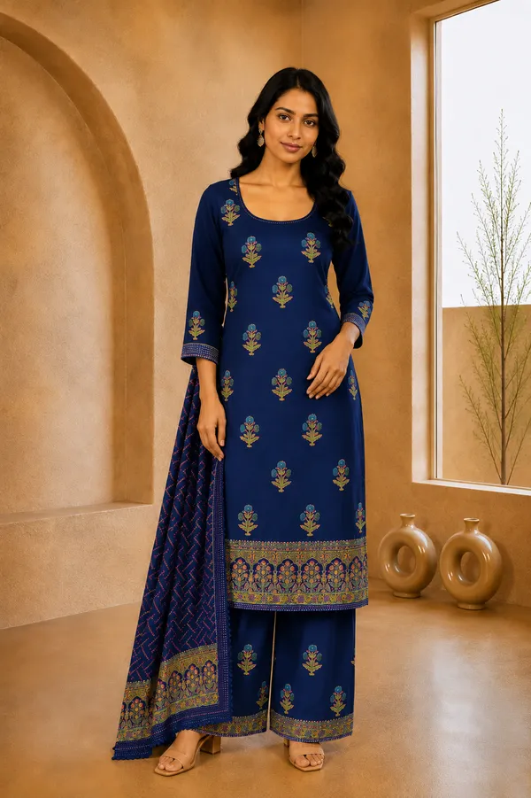 Royal_Magenta_Pink_Hand_Block_Printed_Modal_Silk_3_Piece_Unstitched_Churidar_Dress_Material_Set_With_Shantoon_Bottom_Fs1879