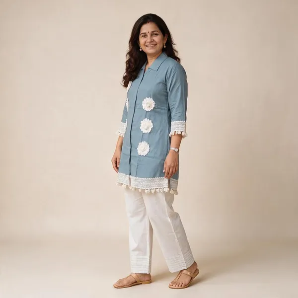 Turquoise_Vetican_Floral_Applique_Tunic_Co-Ord_Set_For_Women