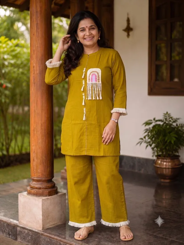 Mustard_Yellow_Boho_Macrame_Rainbow_Tunic_Amp_Trousers_Set_In_Premium_Veticle_Fabric_02608