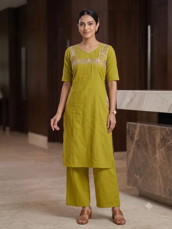 The_Avani_Chartreuse_Olive_Embroidered_Khadi_Cotton_2_Piece_Palazzo_Suit_Set_62125