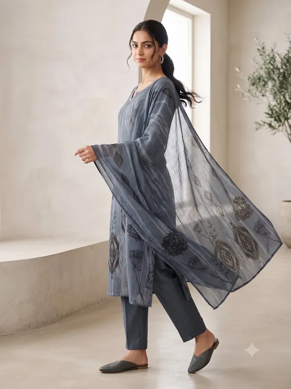 The_Samira_Linon_Cotton_3_Piece_Abstract_Ikat_Botanical_Kurta_Set_With_Dupatta_In_Smoky_Slate_Grey_62122b