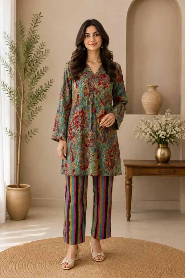 Crimson_Paisley_Cotton_2_Piece_Kurti_Set_With_Mirror_Work_Fsrd211