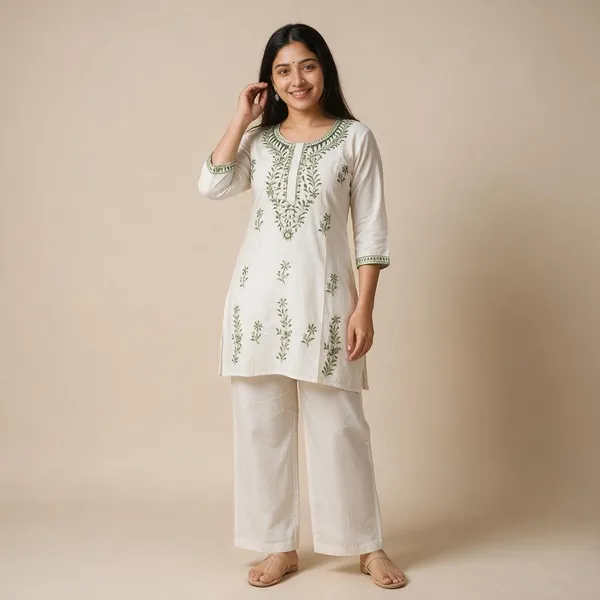 White_Heavy_Rayon_Embroidered_Tunic_Co-Ord_Set_For_Women