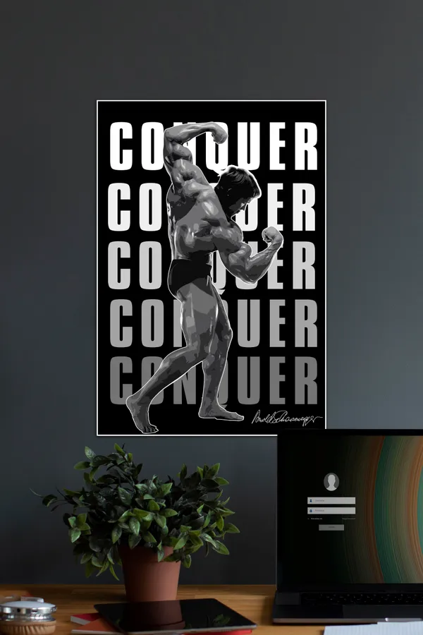 Conquer_Signature_Pose_Arnold_Schwarzenegger_Motivational_Poster