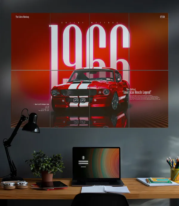 1966_Shelby_Mustang_Gt350_Muscle_Car_Wall_Art_8_Panel_Split_Wall_Set