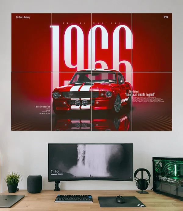 1966_Shelby_Mustang_Gt350_Muscle_Car_Wall_Art_8_Panel_Split_Wall_Set