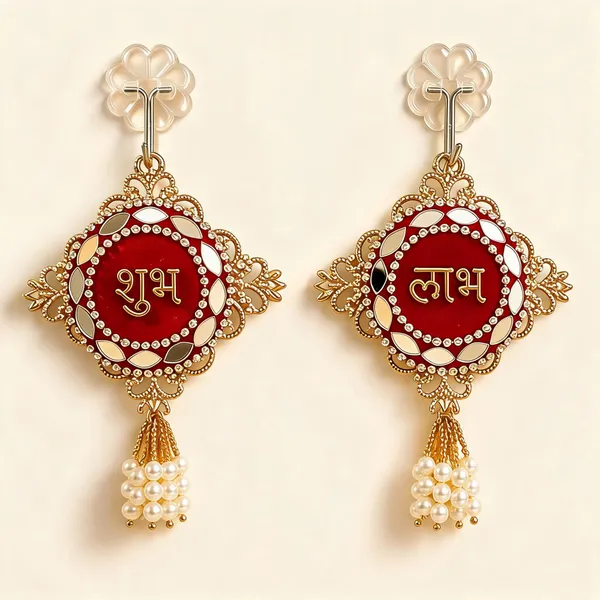 Plastic_Traditional_Red_Gold_Shubh_Labh_Door_Hanging_Pair_Pack_Of_2