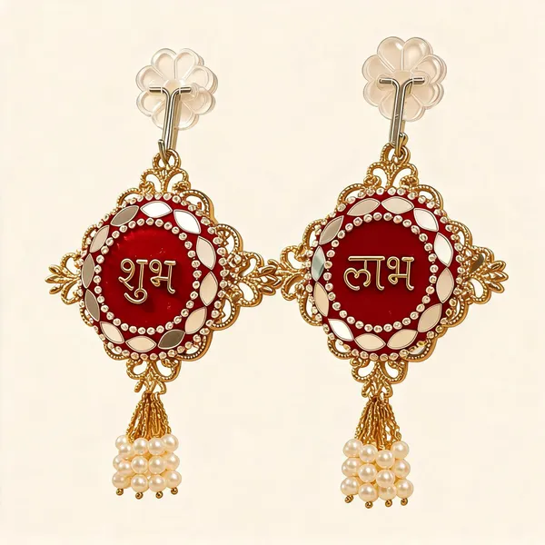 Plastic_Traditional_Red_Gold_Shubh_Labh_Door_Hanging_Pair_Pack_Of_2