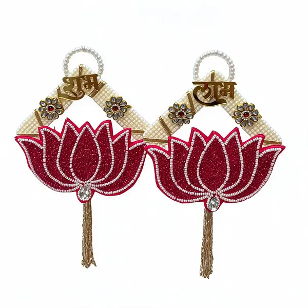 Plastic_Festive_Lotus_Shubh_Labh_Beaded_Door_Toran_Pack_Of_2