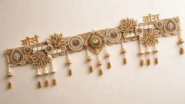 Polyester_Festive_Floral_Shubh_Labh_Beaded_Gold_Tone_Door_Hanging
