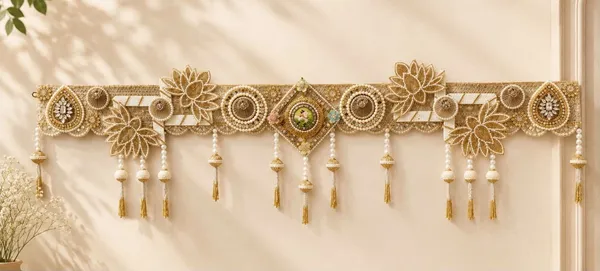 Polyester_Festive_Floral_Shubh_Labh_Beaded_Gold_Tone_Door_Hanging