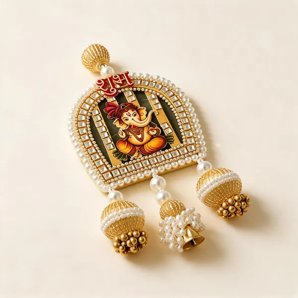 Plastic_Festive_Ganesha_Shubh_Labh_Gold_Tone_Pearl_Drop_Door_Hanging