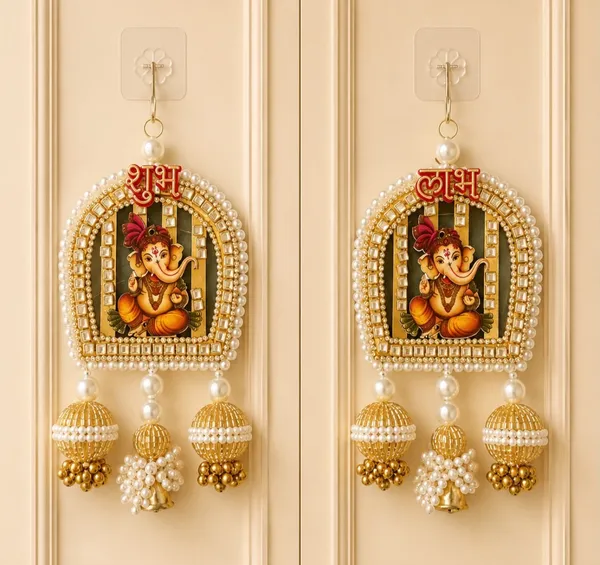 Plastic_Festive_Ganesha_Shubh_Labh_Gold_Tone_Pearl_Drop_Door_Hanging