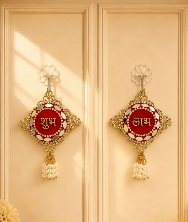 Plastic_Traditional_Red_Gold_Shubh_Labh_Door_Hanging_Pair_Pack_Of_2