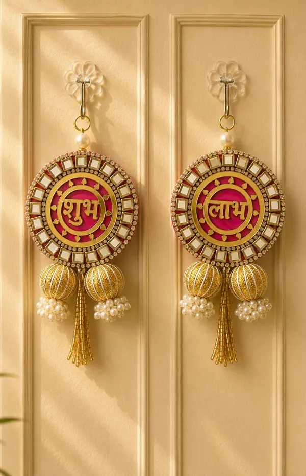 Plastic_Traditional_Gold_Tone_Shubh_Labh_Wall_Hanging_Pair