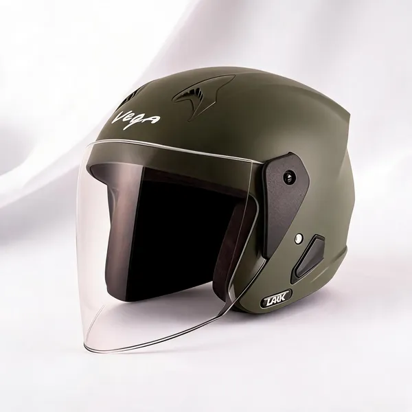 Vega_Olive_Open_Face_Motorcycle_Helmet_With_Extended_Visor