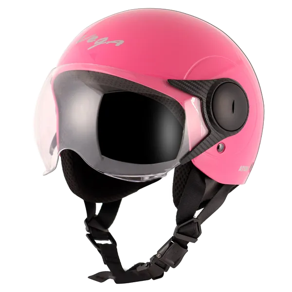 Vega_Pink_Open_Face_Motorcycle_Helmet_With_Clear_Visor