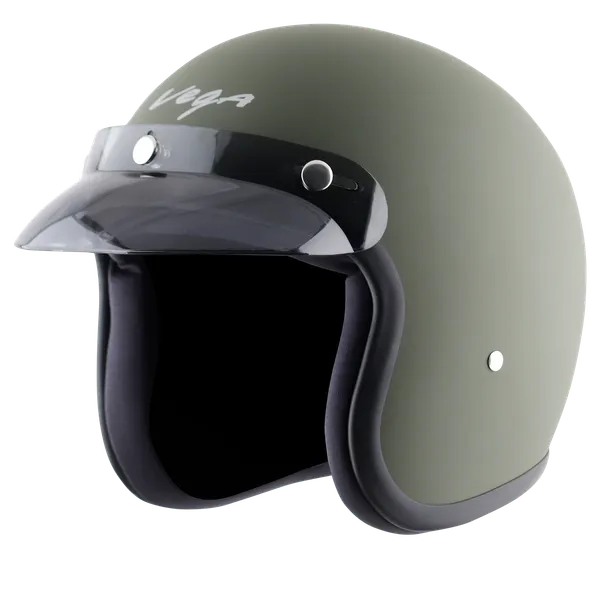 Vega_jet_with_peak_Olive_Green_Open_Face_Helmet_With_Smoke_Visor_For_Bikes