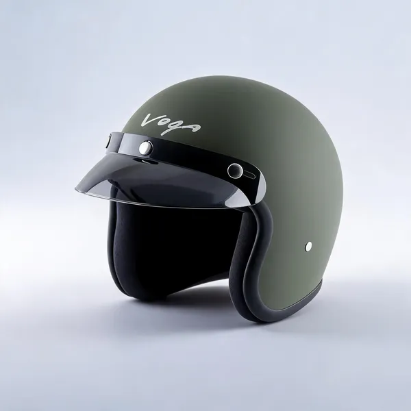Vega_jet_with_peak_Olive_Green_Open_Face_Helmet_With_Smoke_Visor_For_Bikes