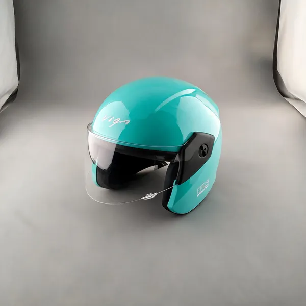 Vega_Turquoise_Open_Face_Motorcycle_Helmet_With_Clear_Visor