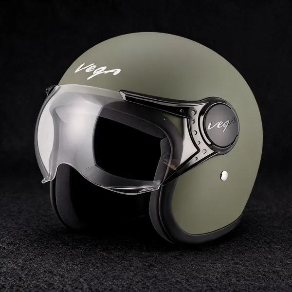 Vega_Olive_Green_Abs_Open_Face_Helmet_Clear_Visor