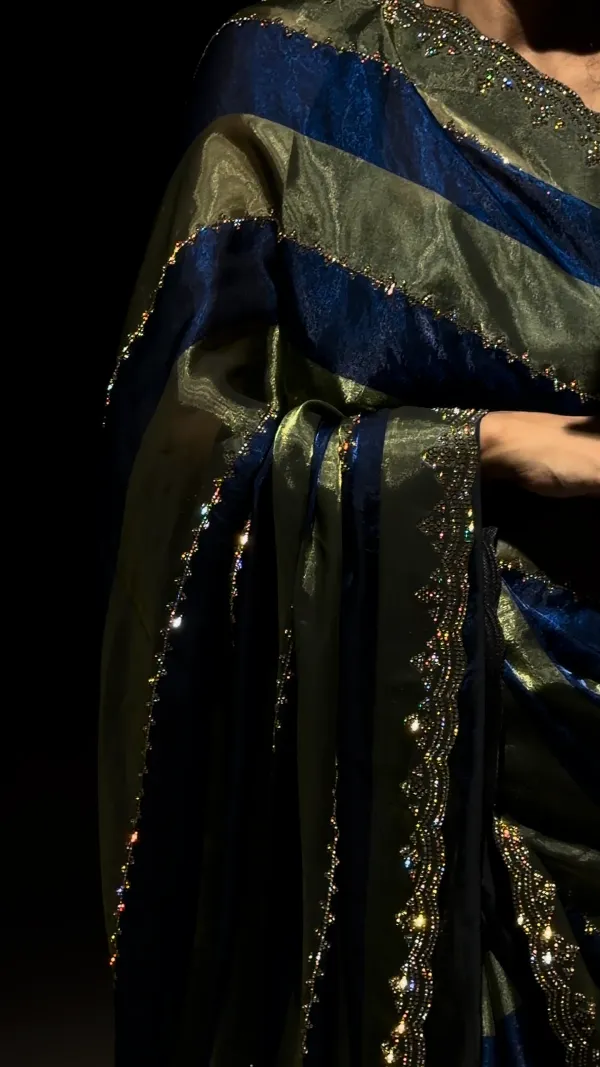 Nazam_Olive_Green_Blue_Fendy_Satin_Saree