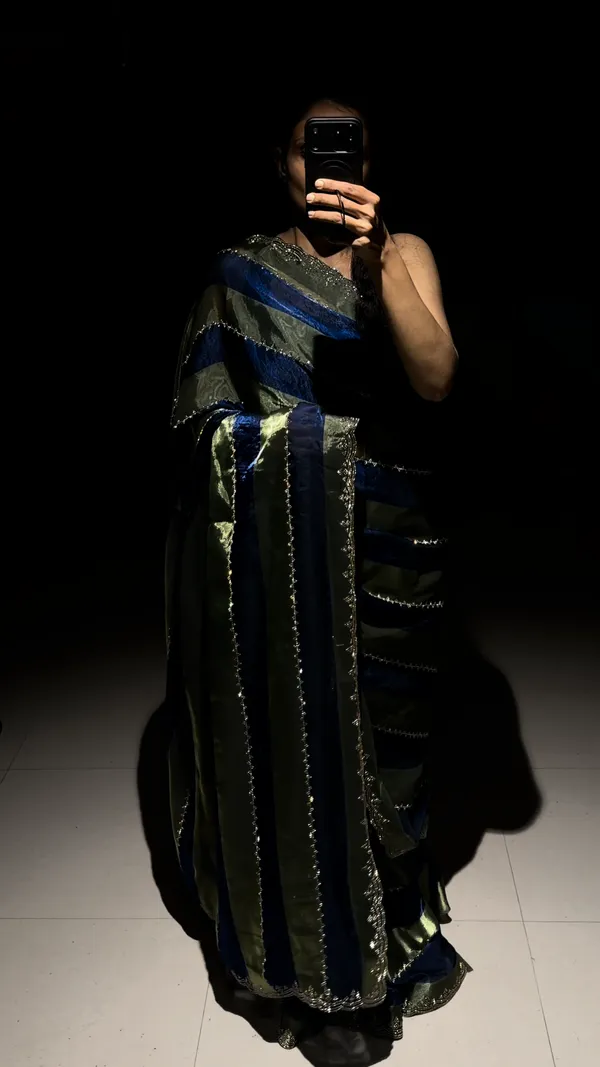 Nazam_Olive_Green_Blue_Fendy_Satin_Saree