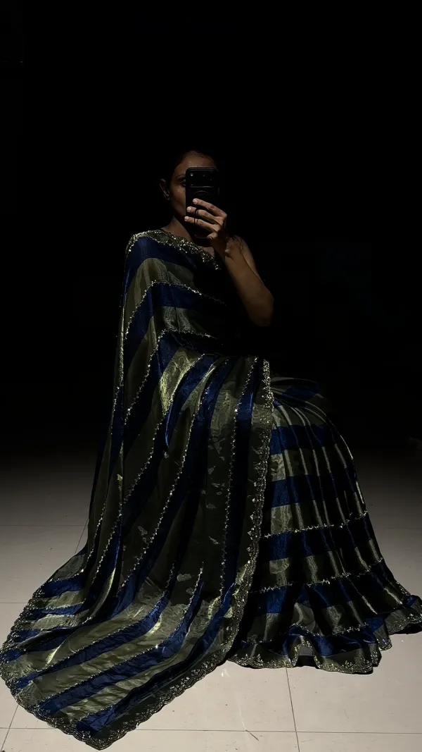Nazam_Olive_Green_Blue_Fendy_Satin_Saree