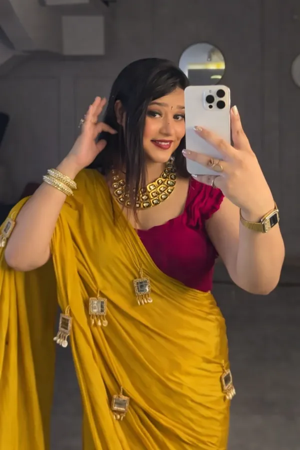 Mustard_Yellow_Pure_Crepe_Silk_Saree_With_Mirror_Moti_Latkan_Work
