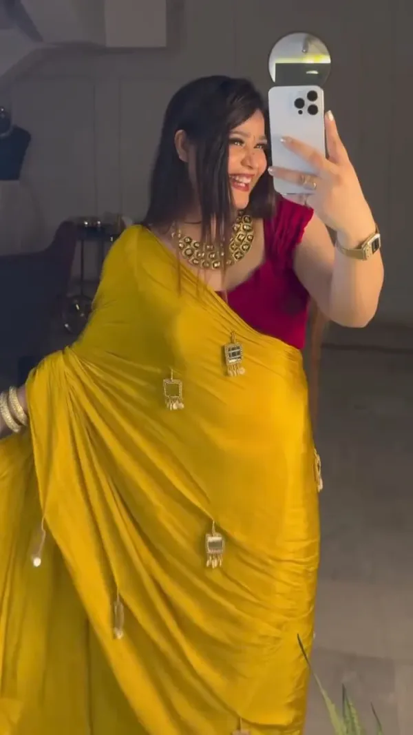 Mustard_Yellow_Pure_Crepe_Silk_Saree_With_Mirror_Moti_Latkan_Work