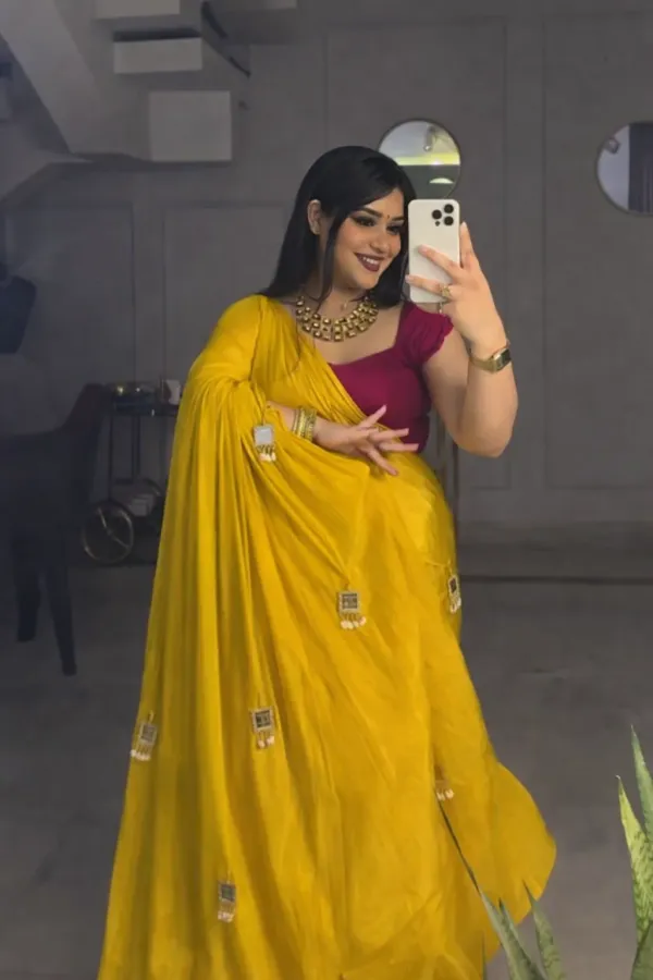 Mustard_Yellow_Pure_Crepe_Silk_Saree_With_Mirror_Moti_Latkan_Work