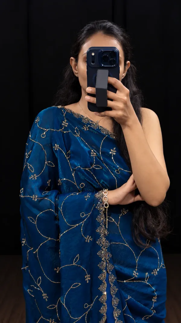 Peacock_Blue_Satin_Silk_Swarovski_Saree
