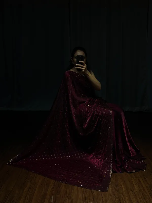 Ruhani_Royal_Maroon_Wine_Swarovski_Designer_Saree