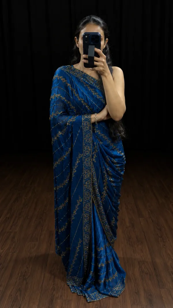 Royal_Blue_Swarovski_Satin_Silk_Designer_Saree