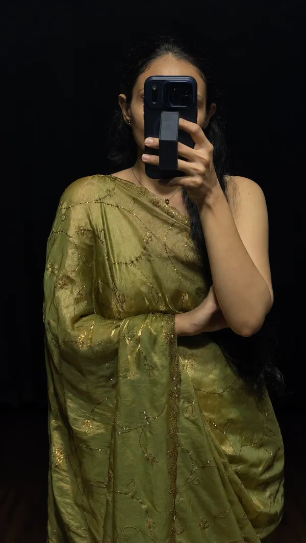 Golden_Satin_Silk_Saree_With_Swarovski_Work