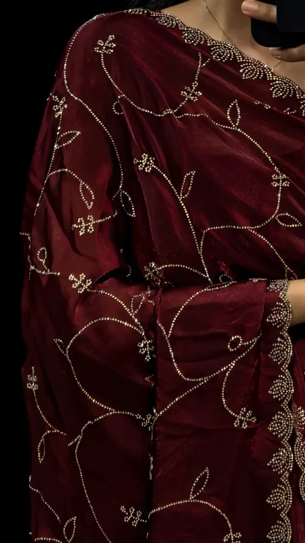 Maroon_Fendy_Satin_Silk_Saree_With_Swarovski_Work