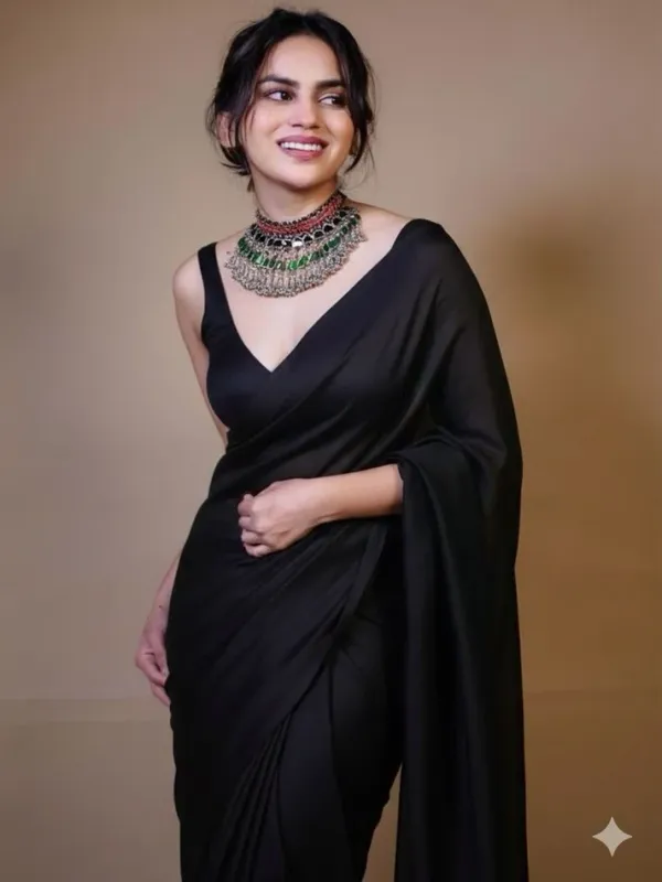 Premium_Black_Fendy_Satin_Ready_To_Wear_Saree_With_Unstitched_Blouse