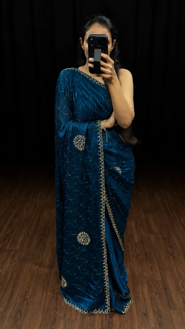 Peacock_Blue_Swarovski_Satin_Silk_Designer_Saree